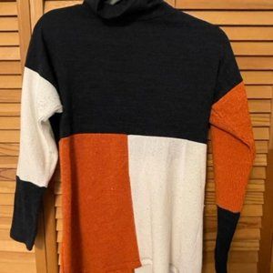 Womens orange, black, white block sweater